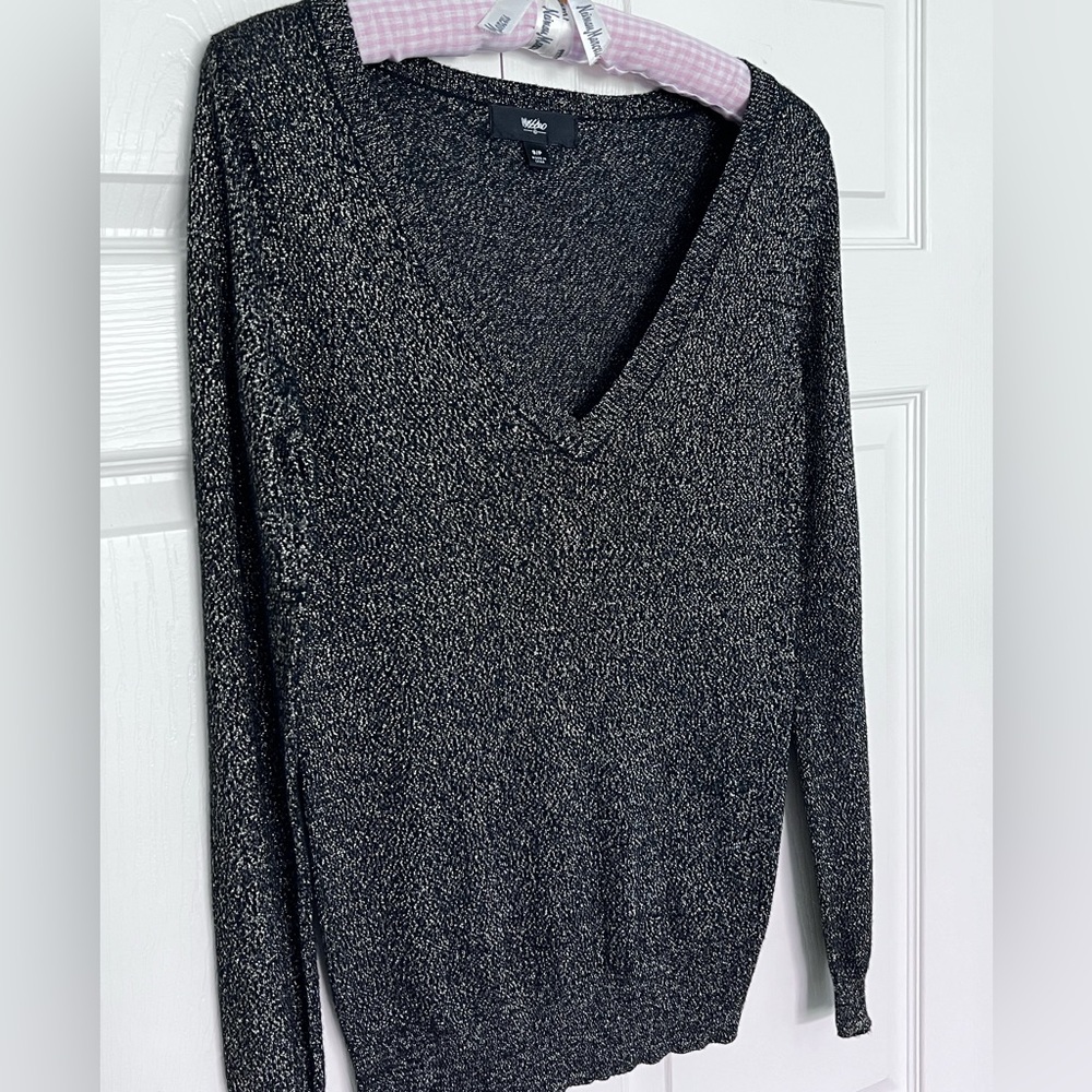 Mossimo Black/Gold Sparkle Long Sleeve V-Neck Sweater-Size S - Picture 6 of 10